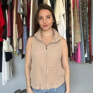Textured Beige Zip-Up Vest